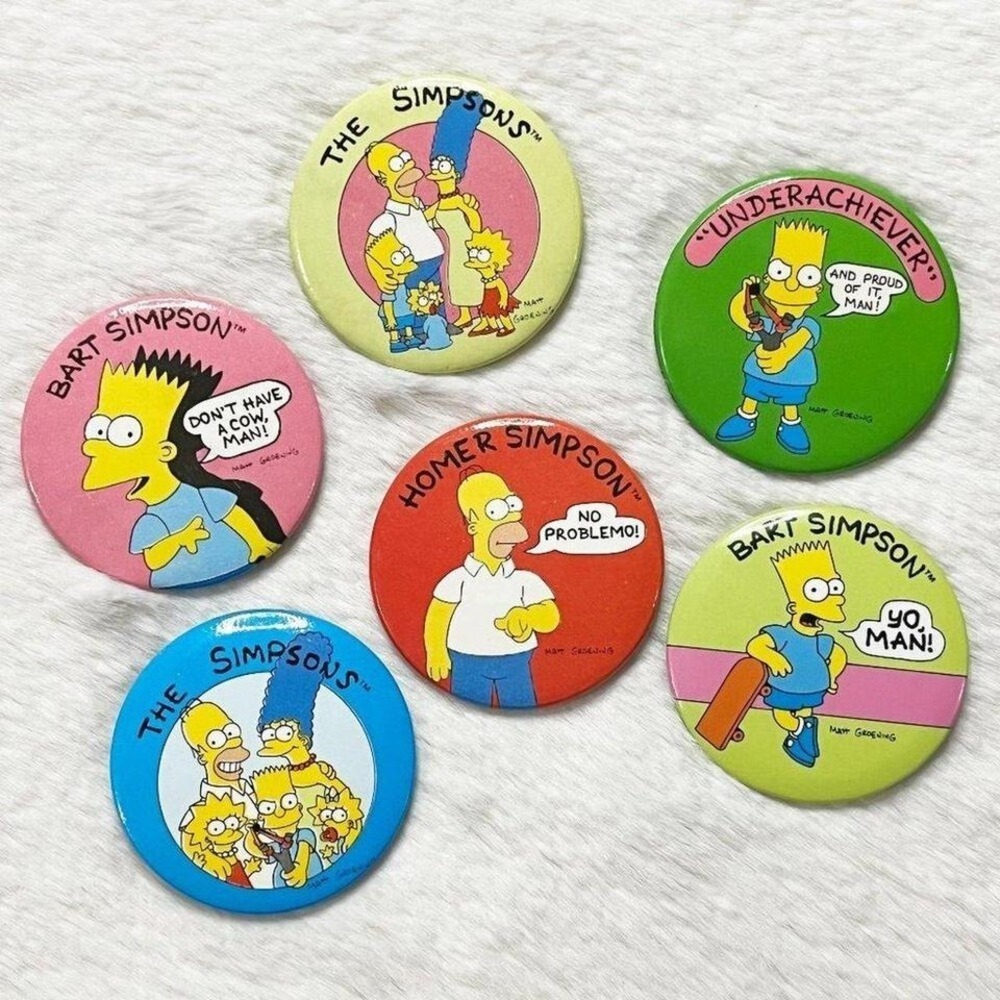 Set of 6 Vintage 1989 The Simpsons Pins